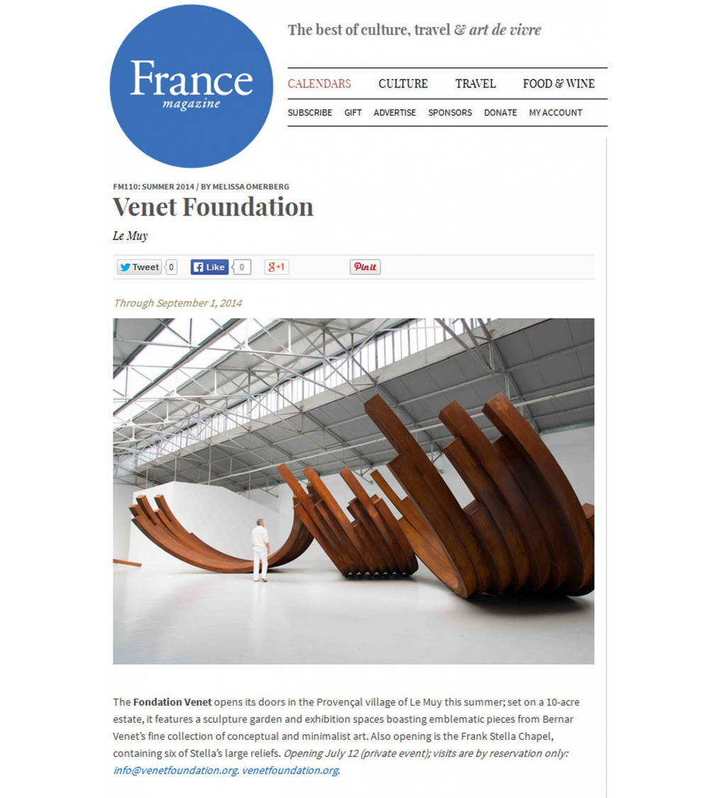 Bernar Venet - France Magazine (juillet 2014)