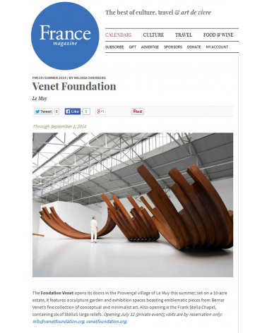 Bernar Venet - France Magazine (juillet 2014)