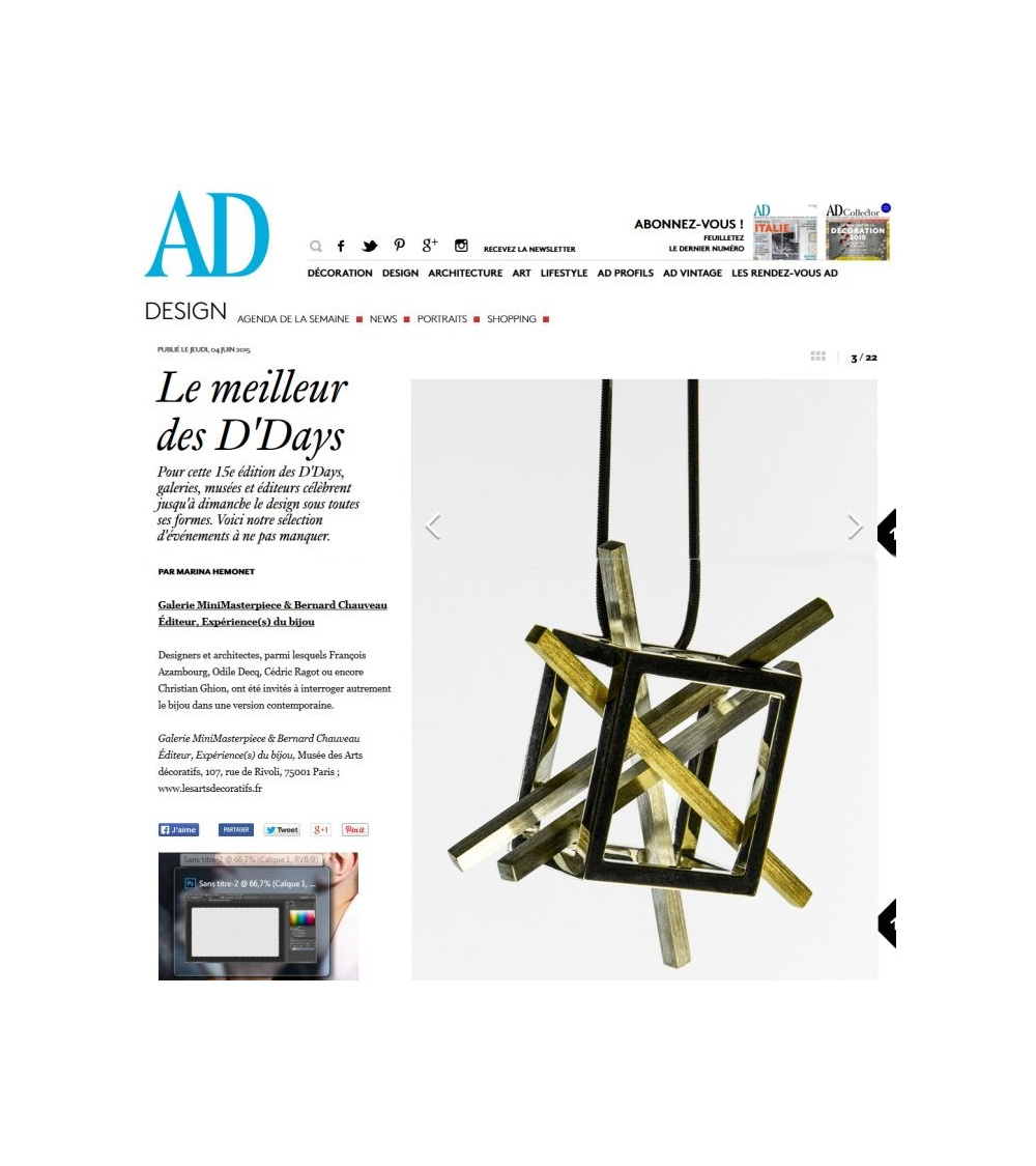 Bijoux d'artistes aux Arts décoratifs de Paris - AD Magazine (juin 2015)