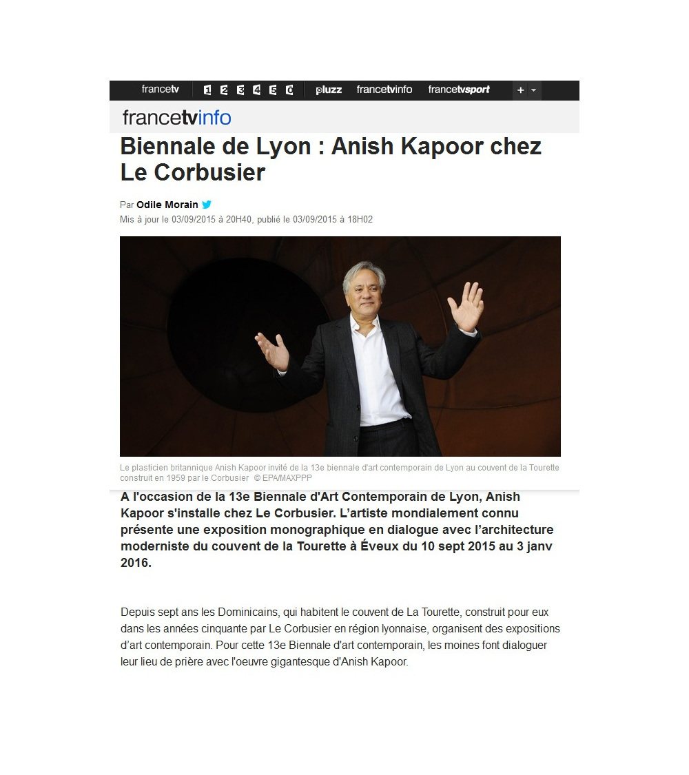 Francetvinfo - Anish Kapoor chez Le Corbusier (03.09.2015)