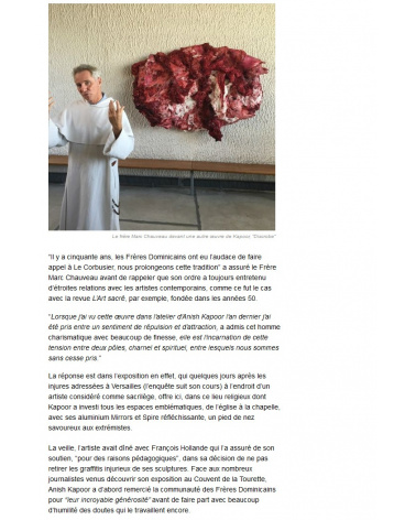 Les Inrocks - Anish Kapoor réplique depuis un couvent de Le Corbusier (10.09.2015)